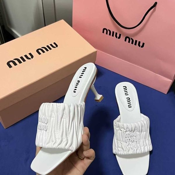 

slide new women mius designer sandals beach shoes line pleated slippers summer wear square thick heels casual 2 srtt