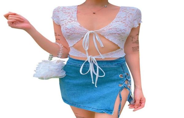 

women039s lace sheer bottoming shirt summer fashion hook flower lace up cutout short sleeve cardigan3967711