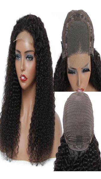 

1236 inches 4x4 lace closure front wigs with frontal 180 density brazilian straight kinky curly body deep water wave human hair 7983401, Black