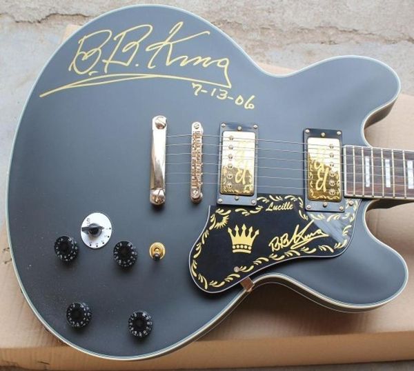 

custom 80th anniversary b b king lucille matte black semi hollow body jazz electric guitar double output 5 speed switch gold har1230065