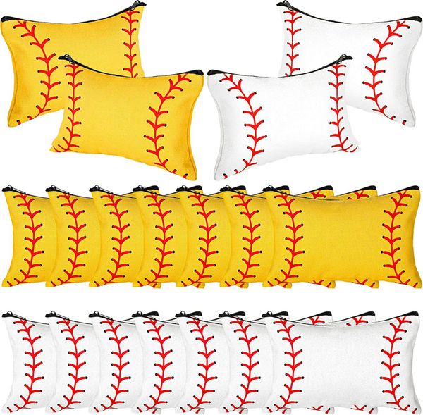 

dhl100pcs cosmetic bags canvas yellow white baseball zipper travel storage bag