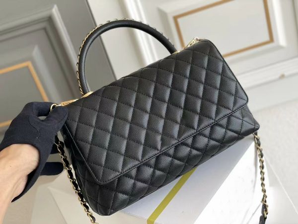 

designer 23 coco handle shoulder bags diamond lattice two-tone real grained leather handle handbags gold hardware chain cross body bag eveni