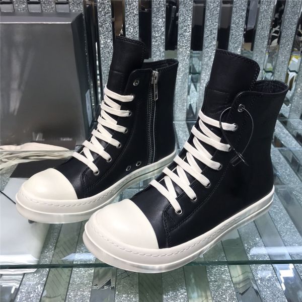 

owens canvas casual shoes for men woman fashion outdoor breathable rick designer boots multicolor thick bottom massage rubber non-slip plate, Black