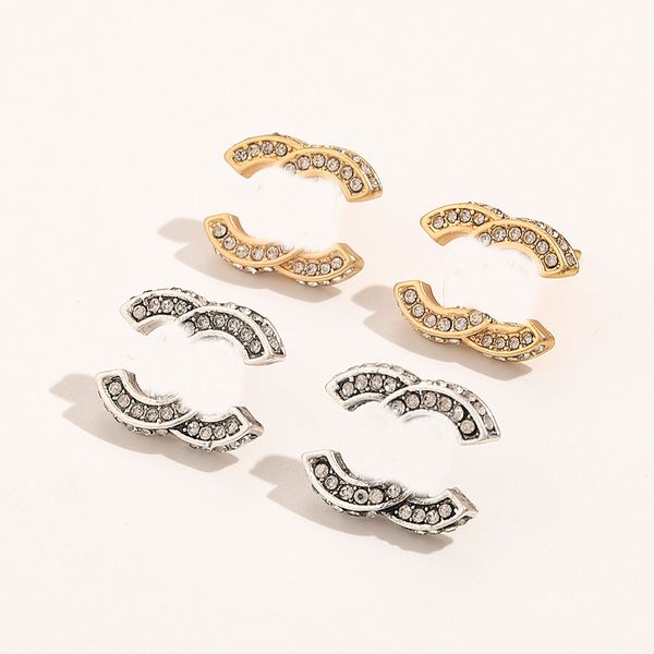 

simple luxury brand designers double letters stud 18k gold plated 925 silver geometric famous women inlay crystal rhinestone round earring w, Golden;silver