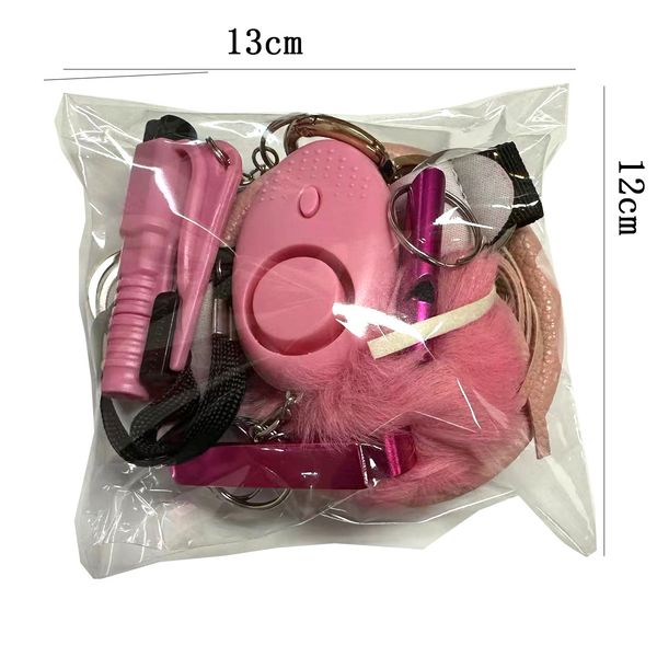 

blue new self-defensive five-piece key chain with lipstick bottle cover alarm whistle window breaker security keychain, Silver