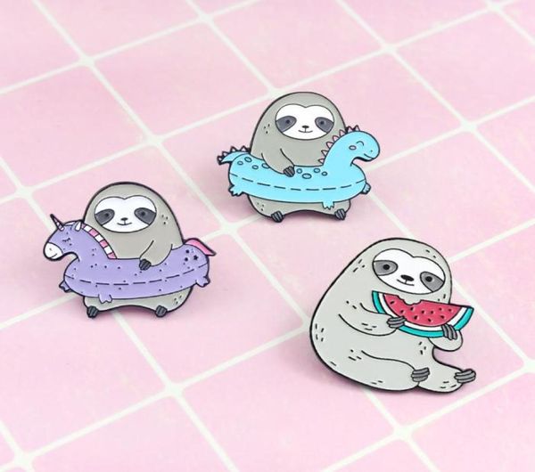 

sloth swim ring eat watermelon personality creative brooch cartoon special tide new lapels denim coat badge pins accessory1383767, Blue