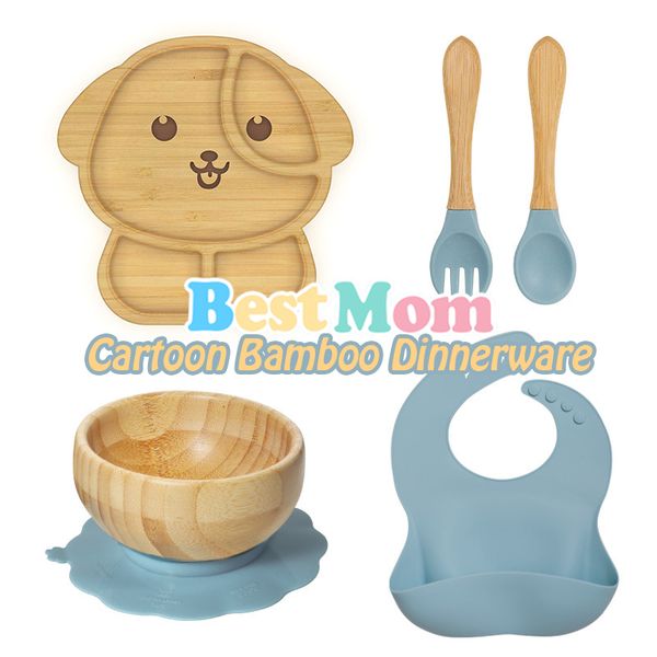 

cups dishes utensils 7pcs set baby stuff bamboo tableware cup bowl plate tray bibs spoon fork sets children non slip feeding dinnerware dinn