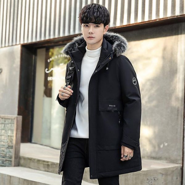 

parkas lkz 2022 winter midlong mens solid white duck down coats, Black