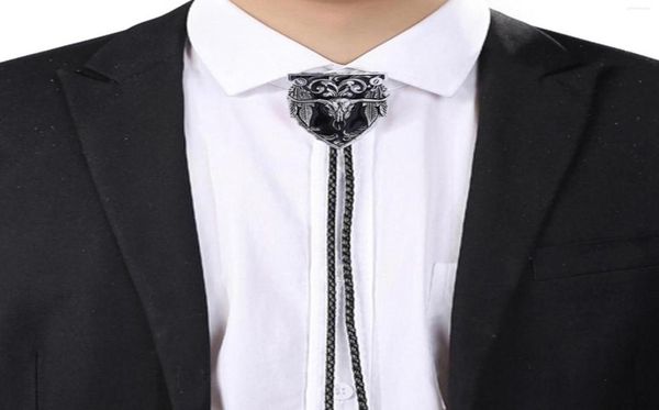 

bow ties vintage cowboy bull head alloy mens bolo tie leather rope long necklace sweater chain shirts necktie men accessories3562844, Black;gray