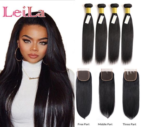 

brazilian straight hair 4 bundles with lace closure silky human hair natural color middle three part lace closure 5 pieceslo3112243, Black;brown