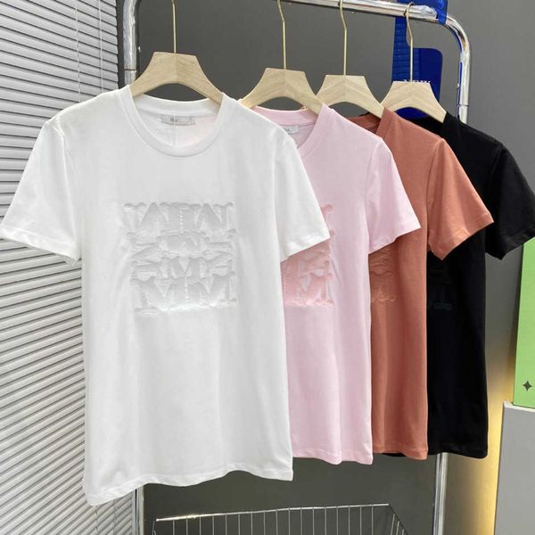 

mm embroidered t-shirt womens sweatshirt max designer tshirt women pullover tee luxury brand clothing crew neck casual cotton t shirt, White