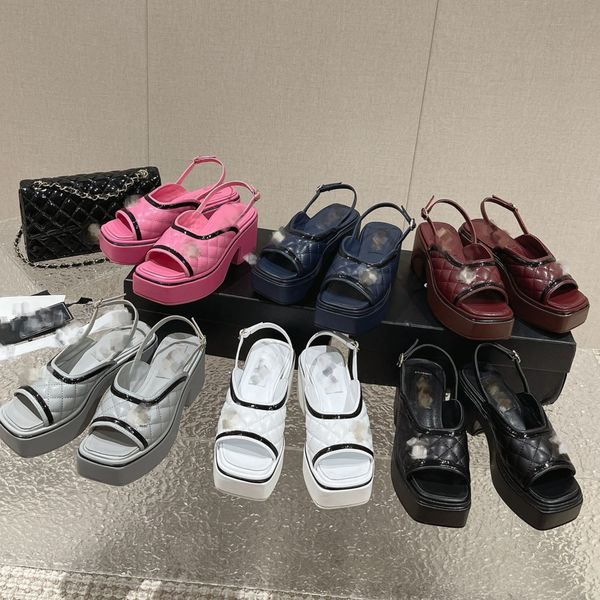 

designers women sandals quilted sandal brands slides block heel 7.5cm high heels slingbacks wedge pump slides flip flops vintage square plat, Black