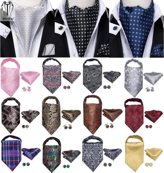 

bow ties hitie silk mens ascots hanky cufflinks set jacquard paisley floral cravat tie self vintage ascot black gray red gold pin6742333
