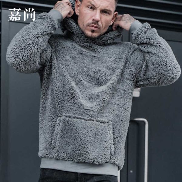 

men's plush fashion sweater autumn and winter casual sports hoodie, Black