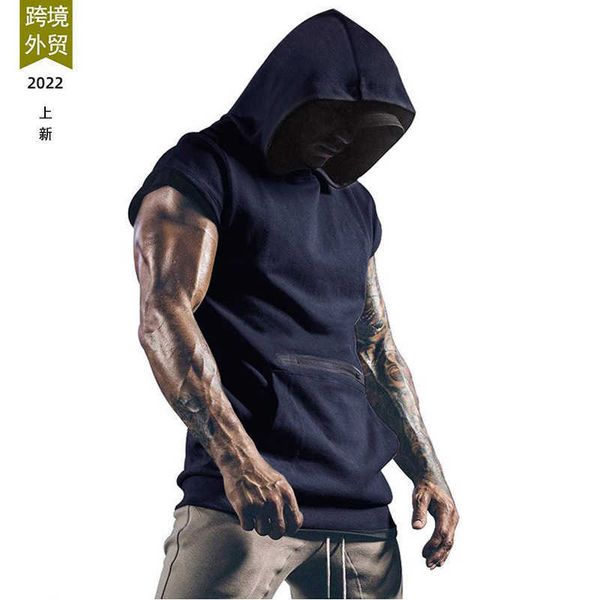 

new hooded short sleeve sports men's sweater solid color fitness, Black