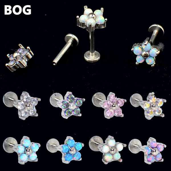 

navel bell button rings 8pcs wholesale g23 steel opal gem labret lip ring cubic zircon flower ear cartilage tragus helix piercing jewelry 16, Silver