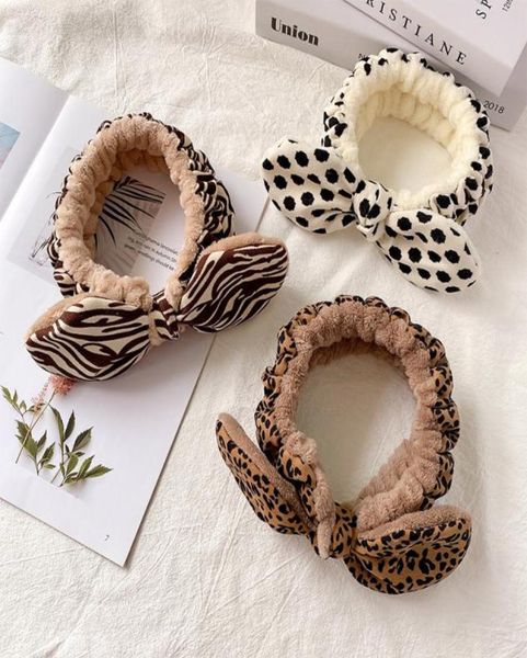 

fashion face wash headbands leopard print with large bowknot facial skin cleaning hair bands beauty tools7291934, Black;brown