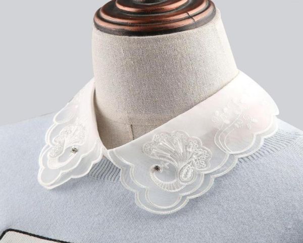 

bow ties women embroidery floral lace fake collars beads shirt false collar half blouse lapel detachable remoable faux col tie5004250, Black;gray