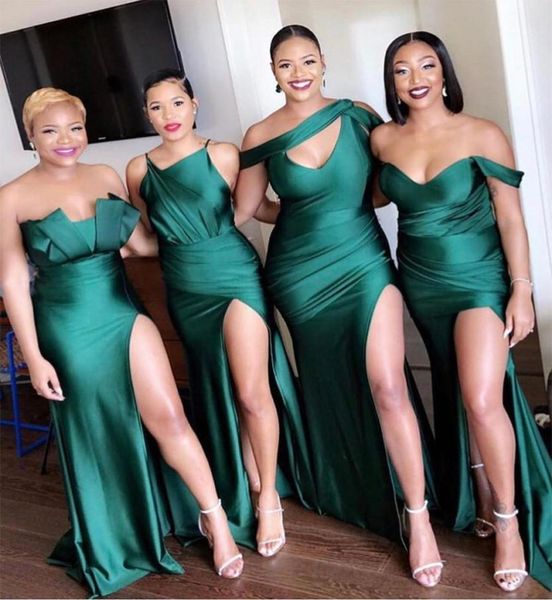 

dark green bridesmaid dresses country mixed order custom made wedding party guest gown junior maid of honor dress high split 029763, White;pink
