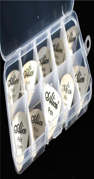 

50pcs alice stainless steel electric guitar bass picks 3type 03mm plectrums1 plastic picks holder case box4430235