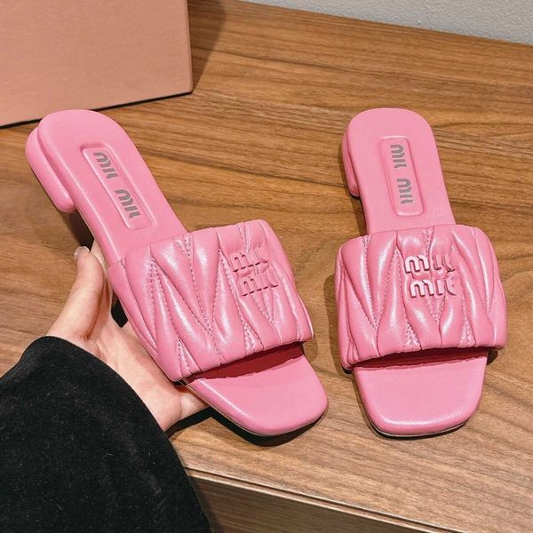 

slide mius sandals beach designer shoes small women wear seaside holiday caligae flat bottom square open toe flip flops in summer vd5i