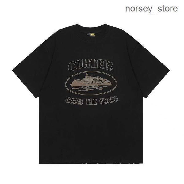 

cortez demon island classic small boat letter print loose casual round neck couple short sleeve t-shirt trend cargo 7 4v37, White;black
