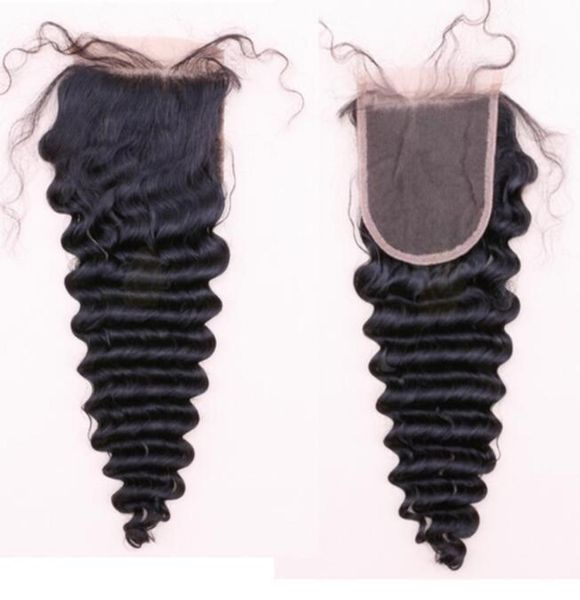 

10a grade deep wave virgin remy human hair bundles part middle part lace closures hair weaves with lace closure 6309349, Black;brown