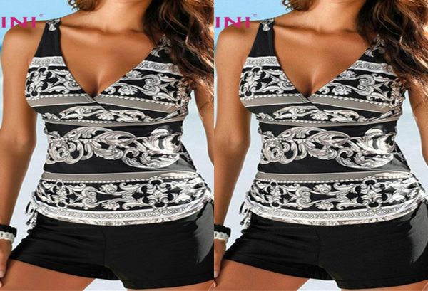 

size parakini two piece swimwear women tankini plus swimsuits with shorts v neck tankinis set swim wear black print bathing suit1072221