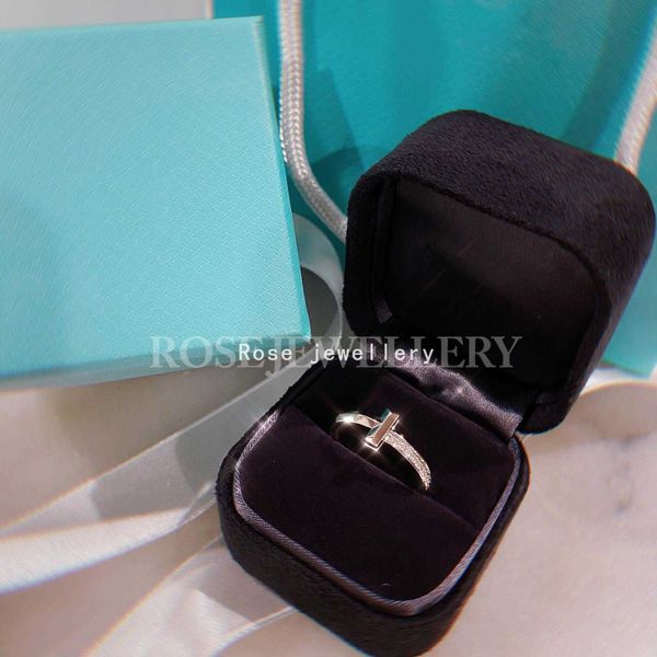 

trendy s925 sterling silver tiffay same 18k rose gold diamond t1 ring with small design luxury and exquisite couple 5us4, Golden;silver