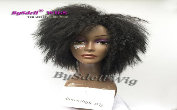 

african american black woman short afro frizzy kinky straight hair wigs synthetic heat resistant black red brown color hair natur1802475