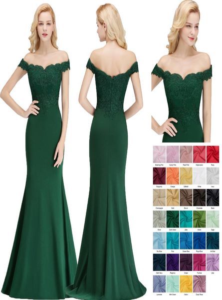 

2018 new dark green bridesmaid dresses mermaid off shoulder lace appliqued lycra wedding guest dress bm00656591695, White;pink