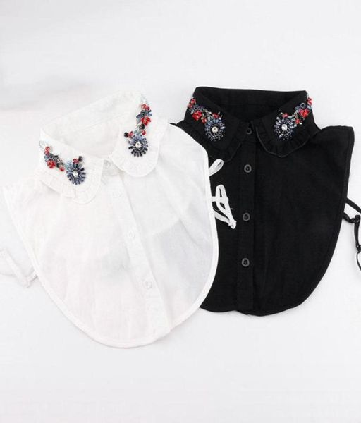 

bow ties women cardigan button sweater shirt fake collar rhinestone peter pan bead false detachable chiffon lapel blouse bow6202497, Black;gray