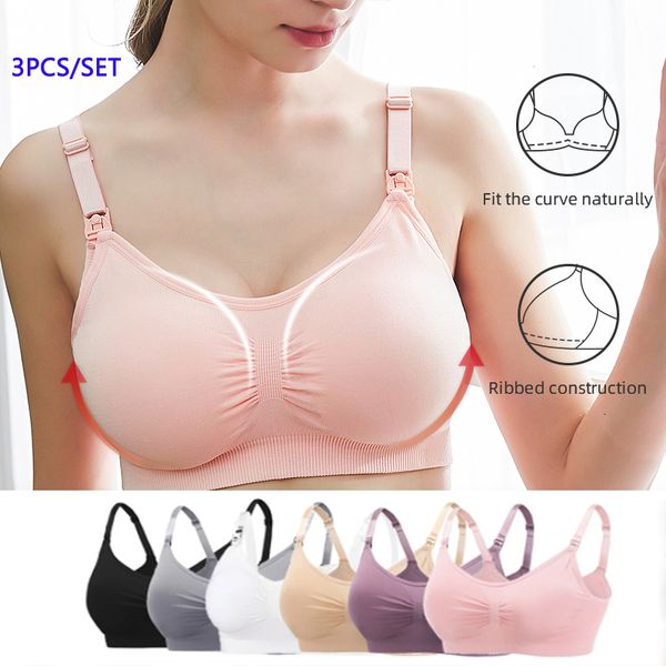

maternity intimates 3pcsset nursing bras cotton breastfeeding pregnant underwear seamless large size breathable bra push up 230628, White