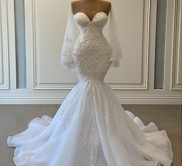 

elegant white mermaid wedding dresses bridal gowns beads lace applique nigerian arabic marriage dress robe de mariee2611846