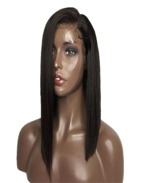 

2019 side part lace front human hair wigs brazilian remy hair straight short bob wig with baby hair pre plucked for black women5166536