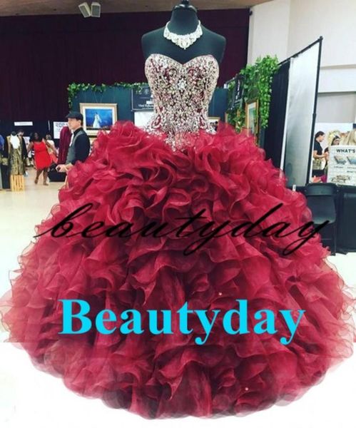 

burgundy quinceanera dresses sweet 16 prom dresses beaded ball gown corset back debutante gowns beads crystal birthday party vesti5677783, Blue;red