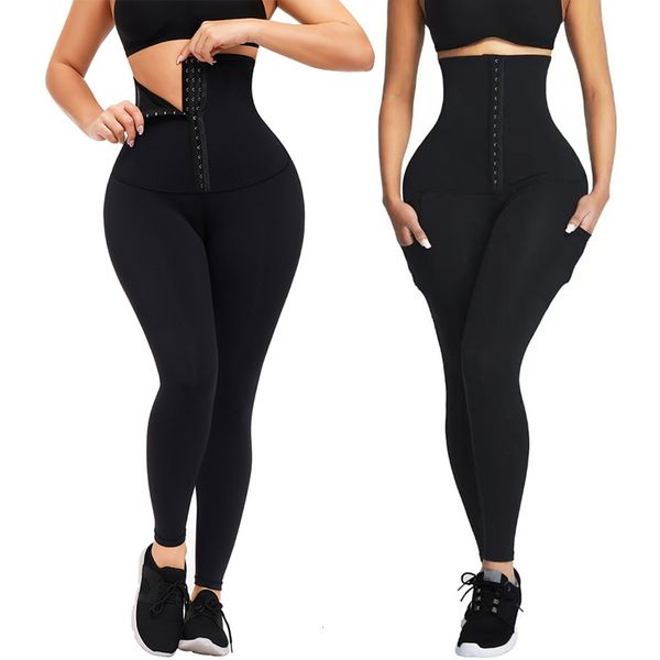 

leg shaper women's waist trainer 2 in 1 corset leggings high adjustable hooks tummy control yoga pants gym workout shapewear 230629