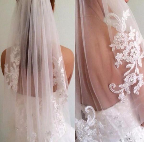 

in stock short one layer waist length beaded diamond appliqued white or ivory wedding veil bridal veils with comb6992508, Black