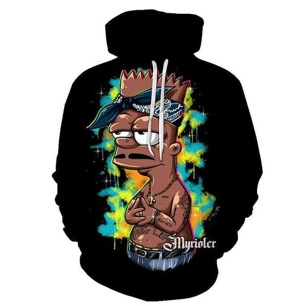 

new hoodie fashion trend men's 3d cartoon loose top, Black