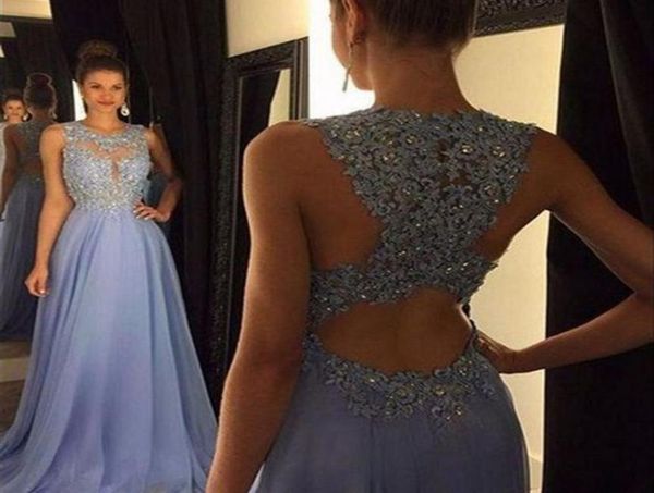 

2020 lavender prom dresses chiffon long lace appliques beaded illusion hollow back prom party evening dress formal gown3445729, Black