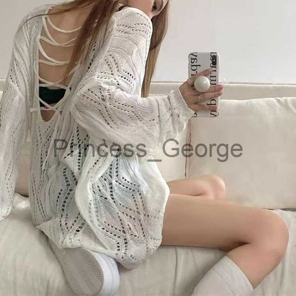 

party dresses white backless punk sweater women harajuku loose knitted crochet long sleeves dark aesthetic emo alt clothes korean fashion x0, White;black