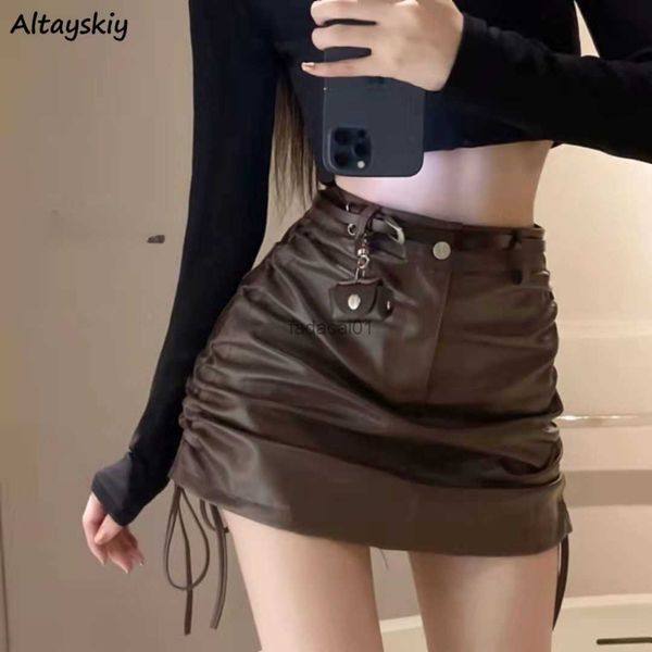 

laceup skirts women slim allmatch summer vintage ulzzang aline retro female dents mini party fit design l230621, Black