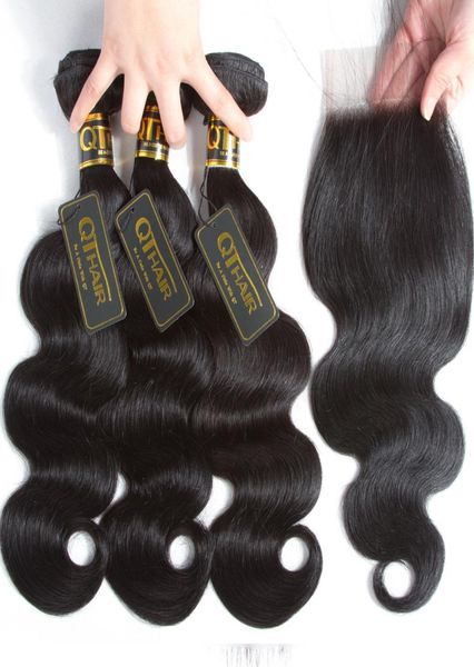 

body wave bundles with closure brazilian remy hair bundles with frontal human hair bundles with lace frontal closure5380116, Black