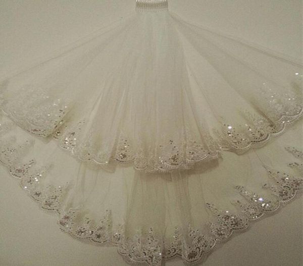

2019 glitter sparkling two layer crystals wedding veils with comb white ivory bridal accessories 409759, Black