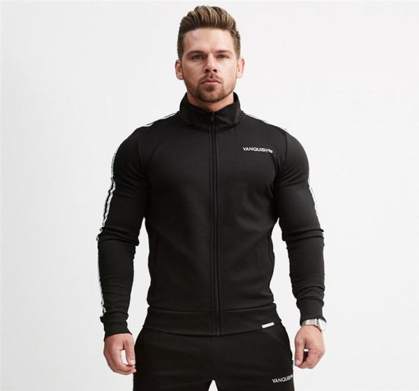

running jacket men long sleeved hooded jackets striped zipper coat fitness sweatshirts gym workout tracksuit sportswear9705905, Blue;black