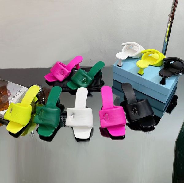 

designer women slippers down filled slippers high heels patent leather fashion slides and comfort inverted sandals flip flops letter flat sl, Black
