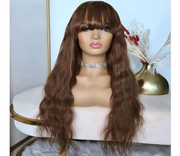 

fringe wigs dark chocolate brown wavy remy transprent lace 360 frontal human hair wig 13x6 lace front full laces with bangs4351247, Black