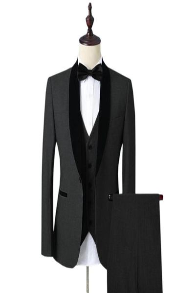 

new arrival one button black groom tuxedos shawl lapel men wedding party groomsmen 3 pieces suits jacketpantsvesttie k1646300358, Black;gray