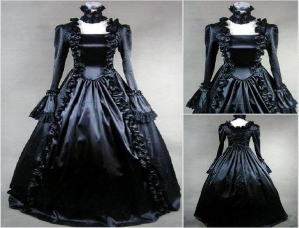 

historical fashion baroque black gothic wedding dresses 1800s victorian vampire wedding gowns with long sleeve medieval country br9916890, White