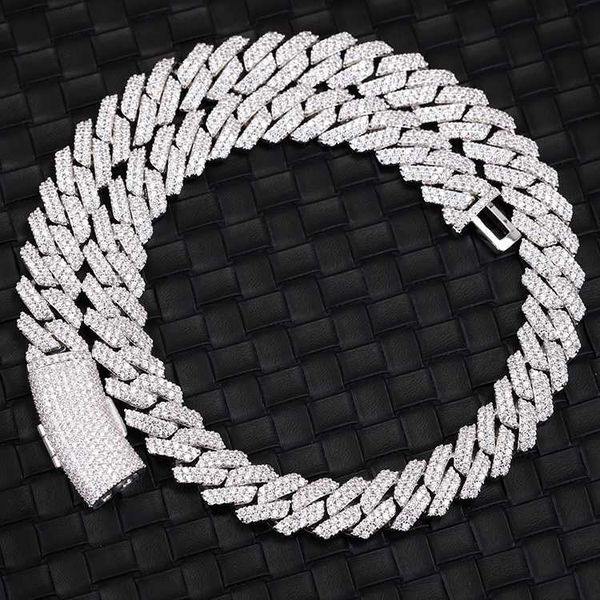 

pass diamond tester gra moissanite diamond 8mm-20mm wide 2rows 925 solid silver cuban link chain for rapper hip hop necklace